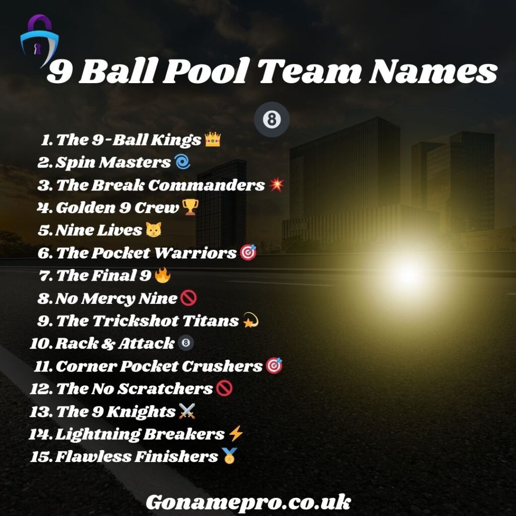 9 Ball Pool Team Names 🎱